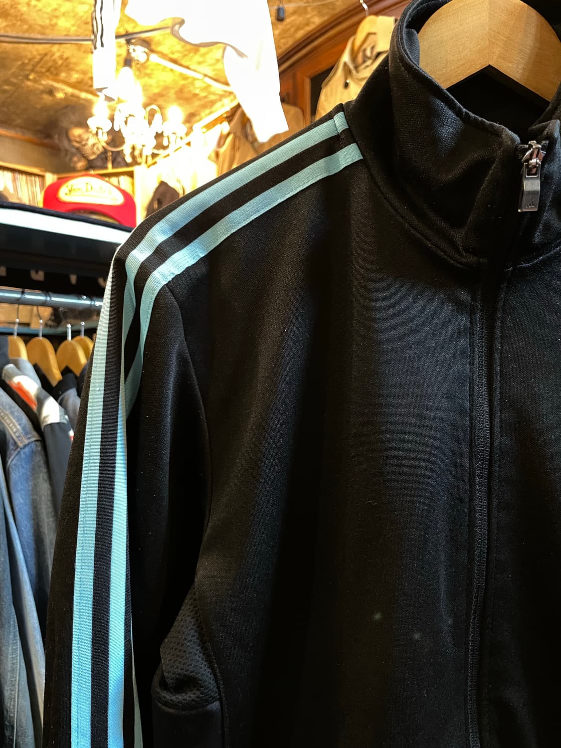 아디다스 블랙/스카이블루 삼선 트랙탑 저지 자켓 상품이미지3