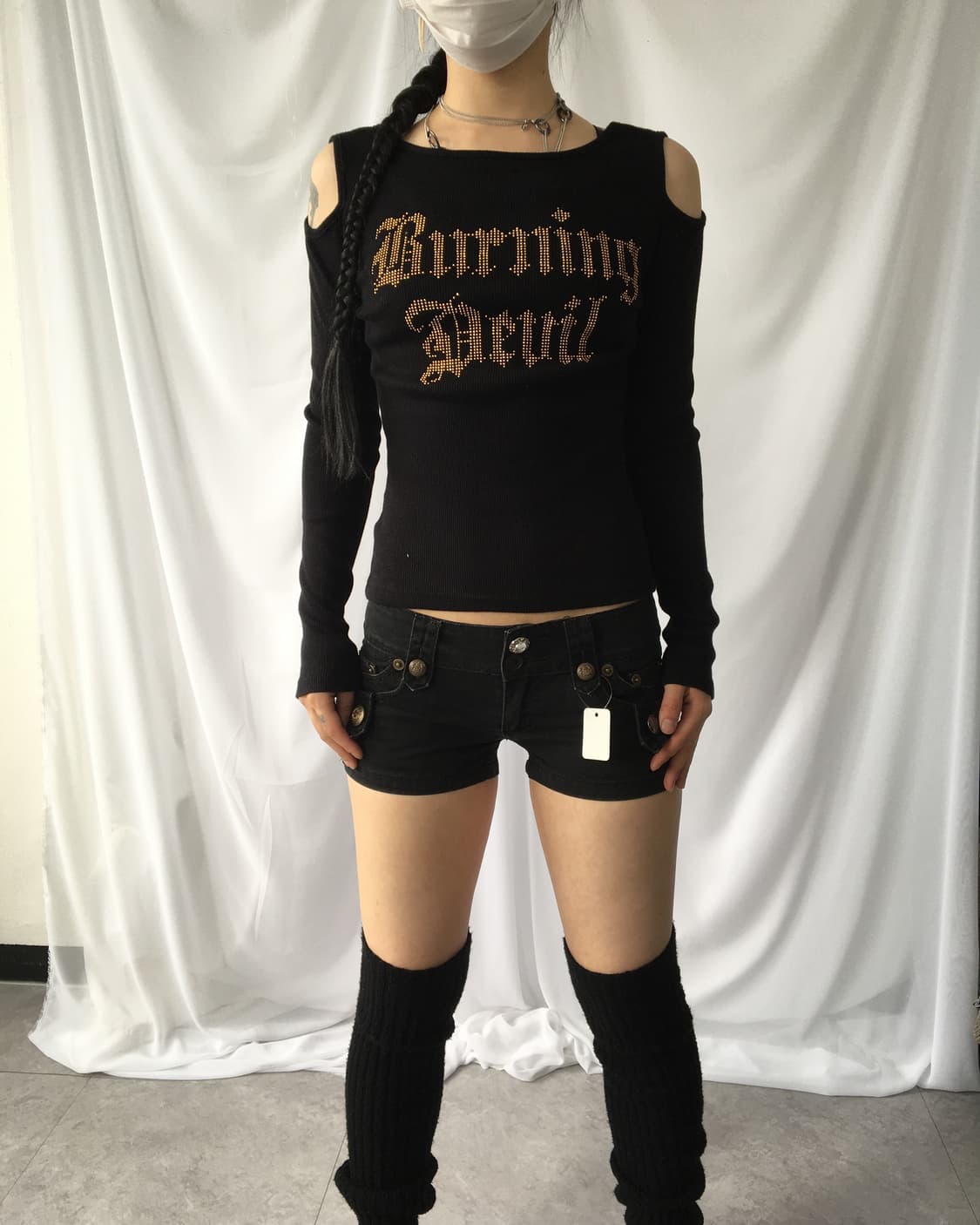 Cubic lettering cut off point ribbed sle 상품이미지7