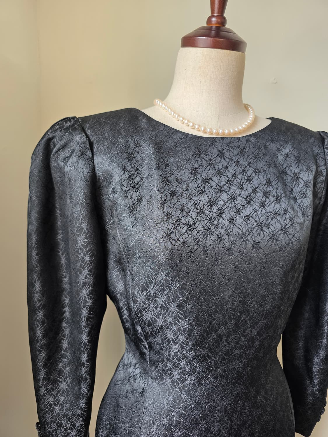 블랙 레이스 퍼프 롱 원피스 상품이미지3