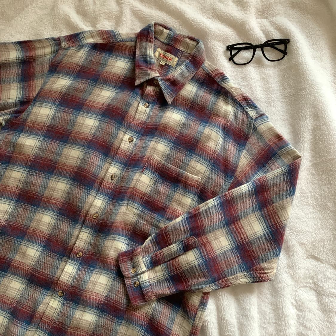 일본 빈티지 SEAHOP 플란넬 체크 셔츠 상품이미지1