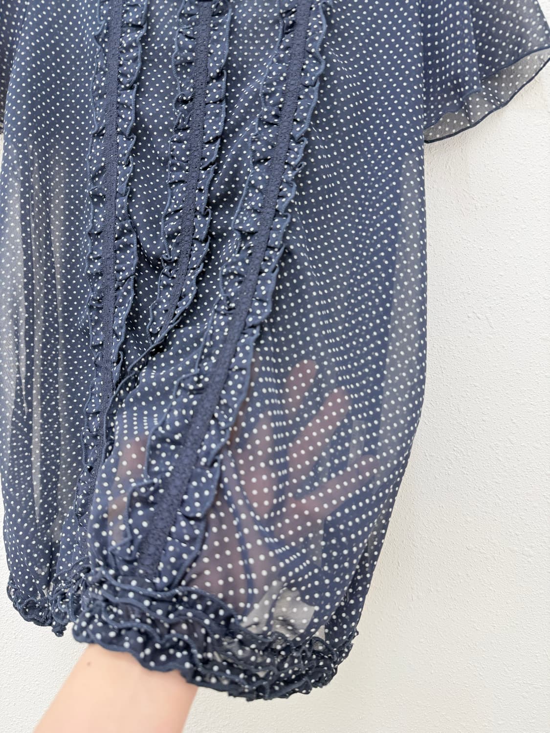 빈티지 Hushush 네이비 도트 시스루 프릴 블라우스 상품이미지3