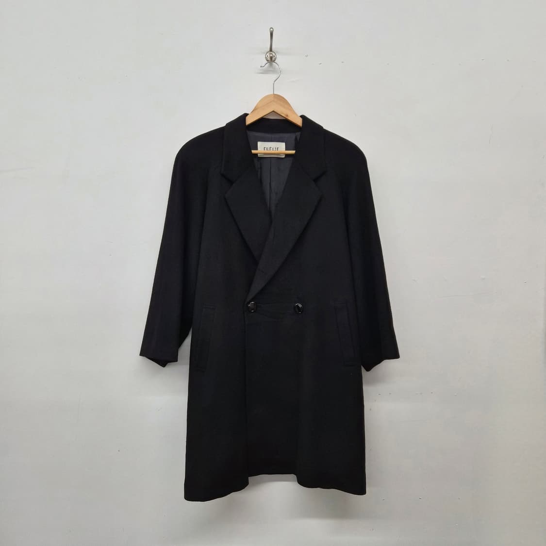 캐시미어 100%  블랙 더블 버튼 코트 남녀공용 M 상품이미지1