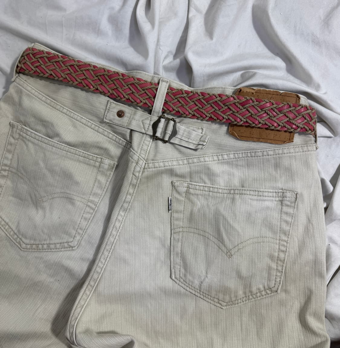 빈티지 핑크 위빙 레더 벨트 상품이미지2