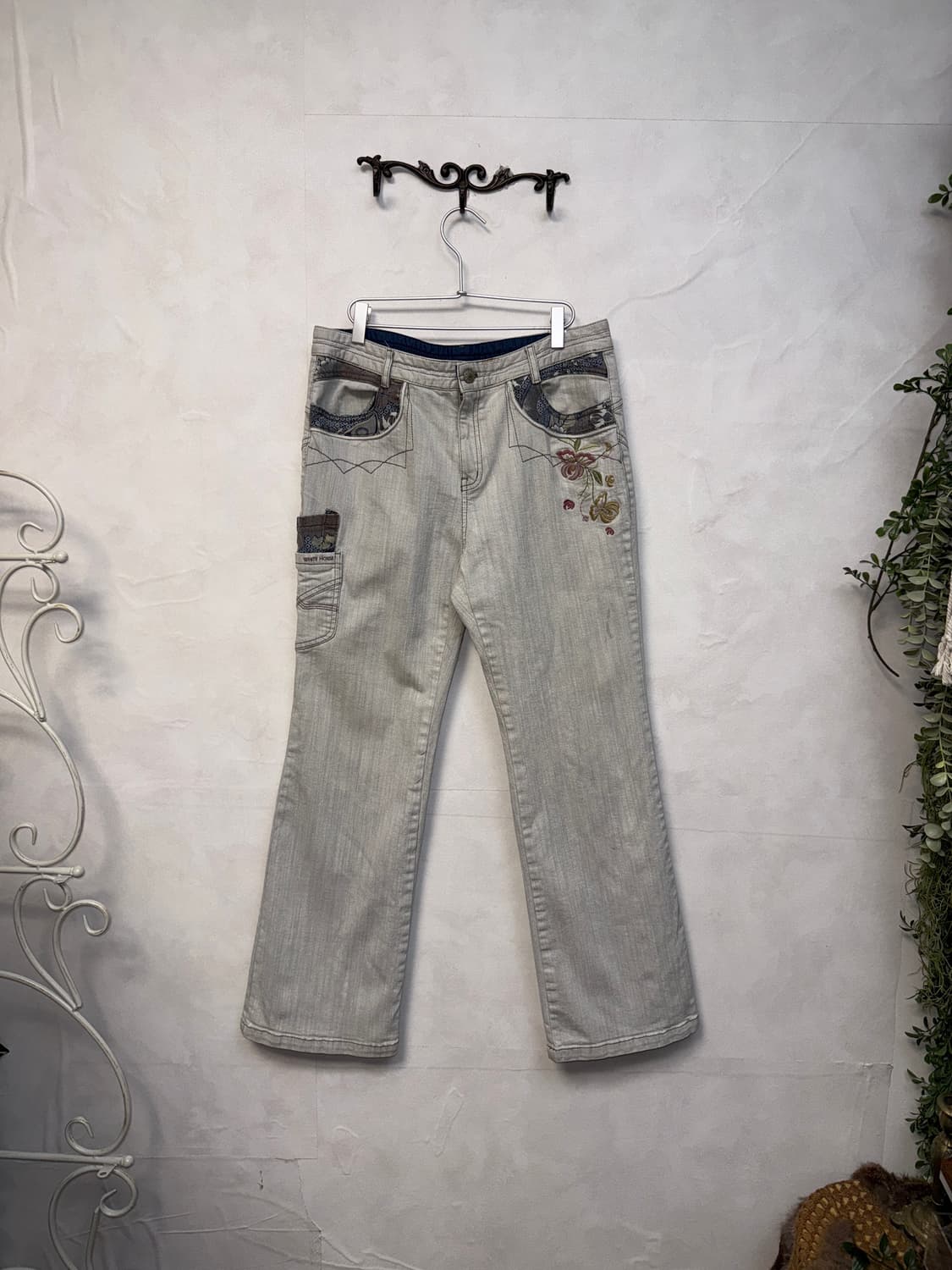 Gray denim oriental detail wide pants 상품이미지1