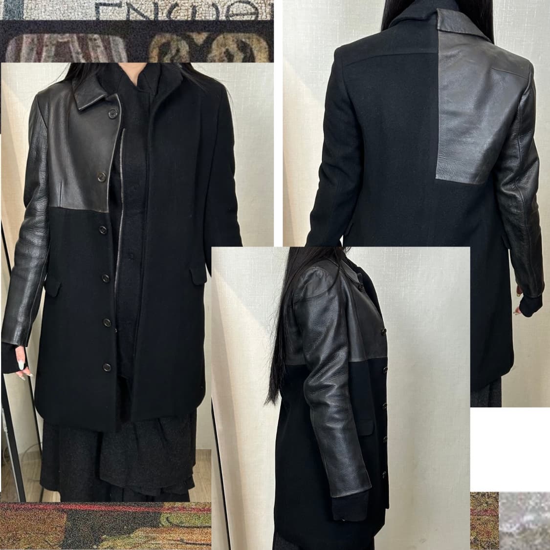 요지 야마모토 02AW 비대칭 레더 패널 코트 상품이미지1