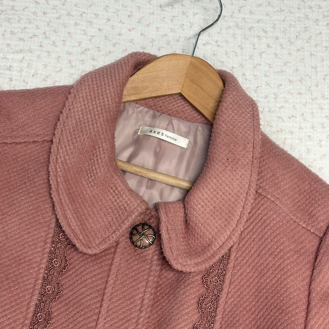 AXES FEMME 엑시즈팜/ 핑크레이스코트 둥근카라코트 뮤트핑크코트 상품이미지8