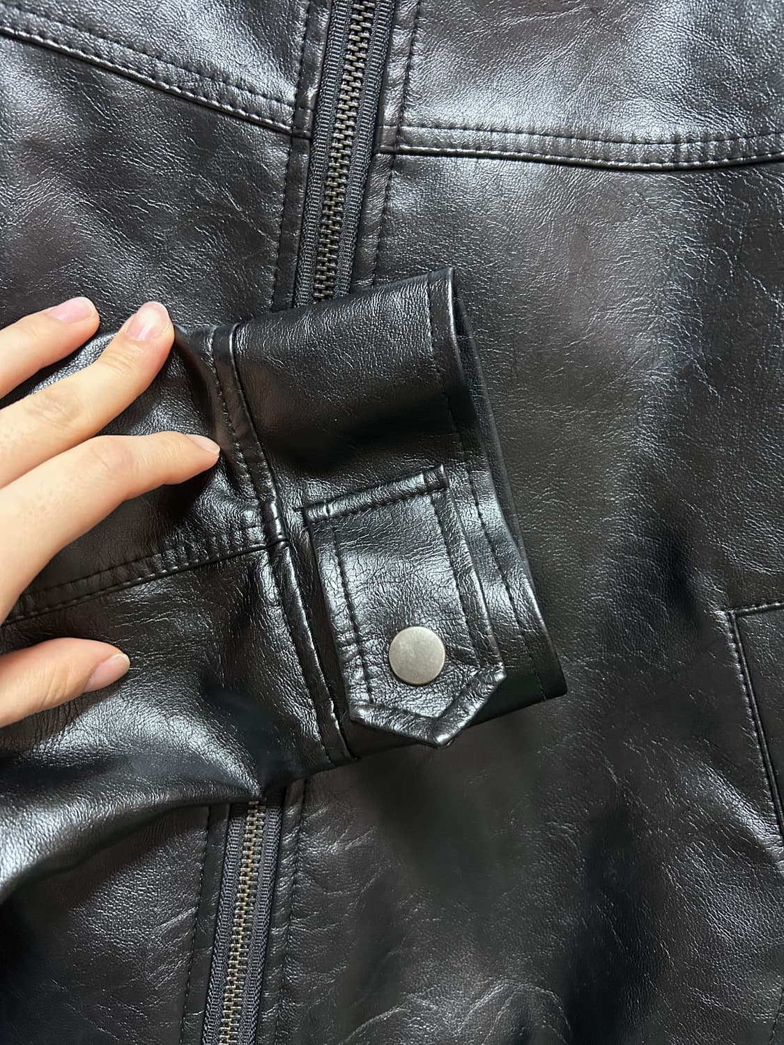 블랙 스탠드 헨리넥 래더 자켓 상품이미지4