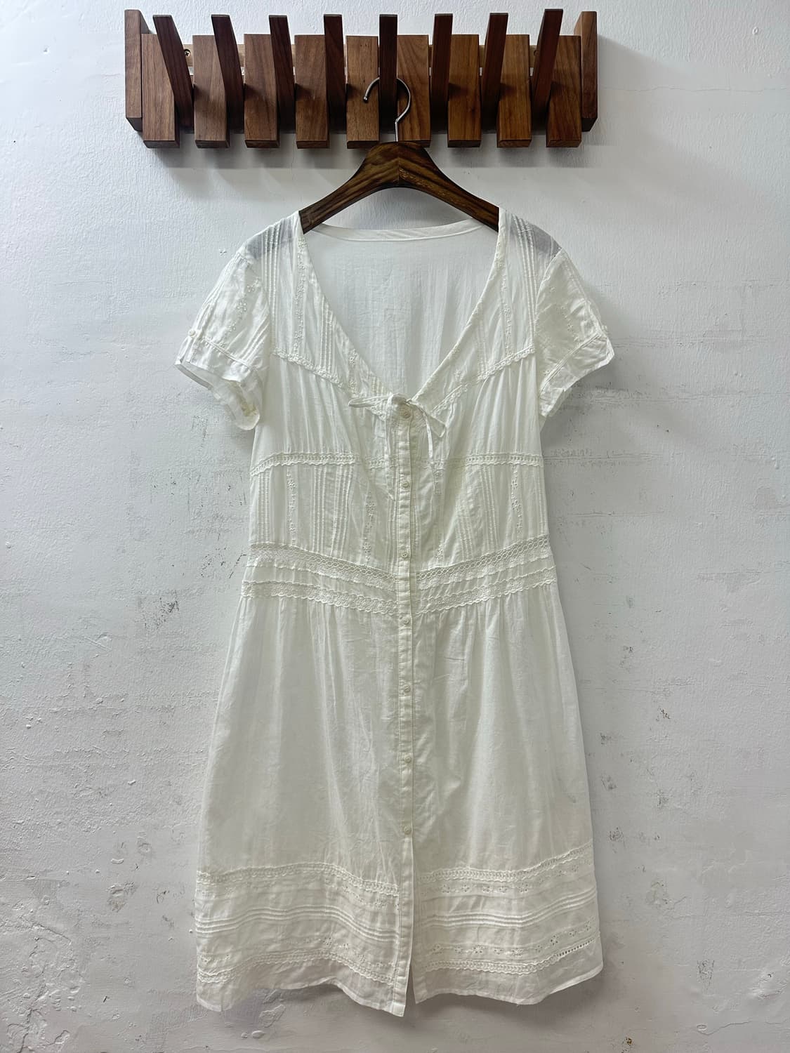 일본빈티지 화이트 레이스 디테일 코튼 100% 블라우스 원피스 상품이미지1