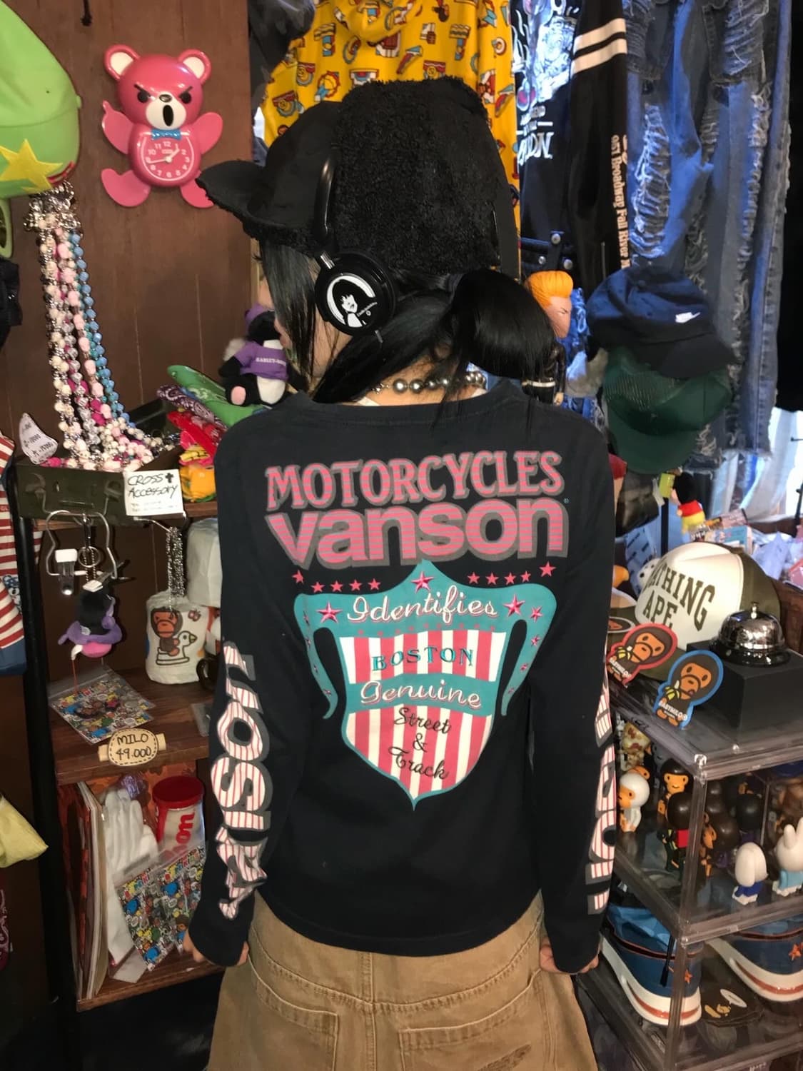 밴슨 핑크 스트라이프 로고 롱슬리브 상품이미지1