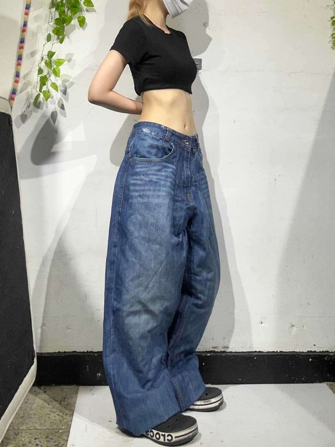 00s 로카웨어 R 자수 포인트 올드스쿨 힙합 바지 와이드 데님 팬츠  상품이미지1