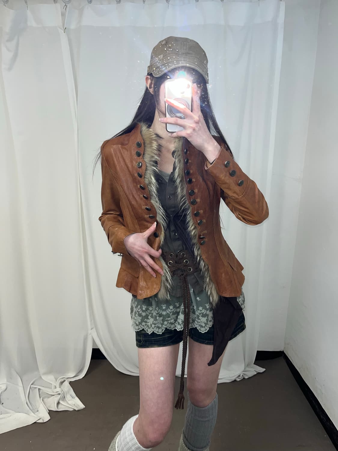 페어리 그런지st 퍼 트리밍 나폴레옹 레더 자켓 상품이미지2