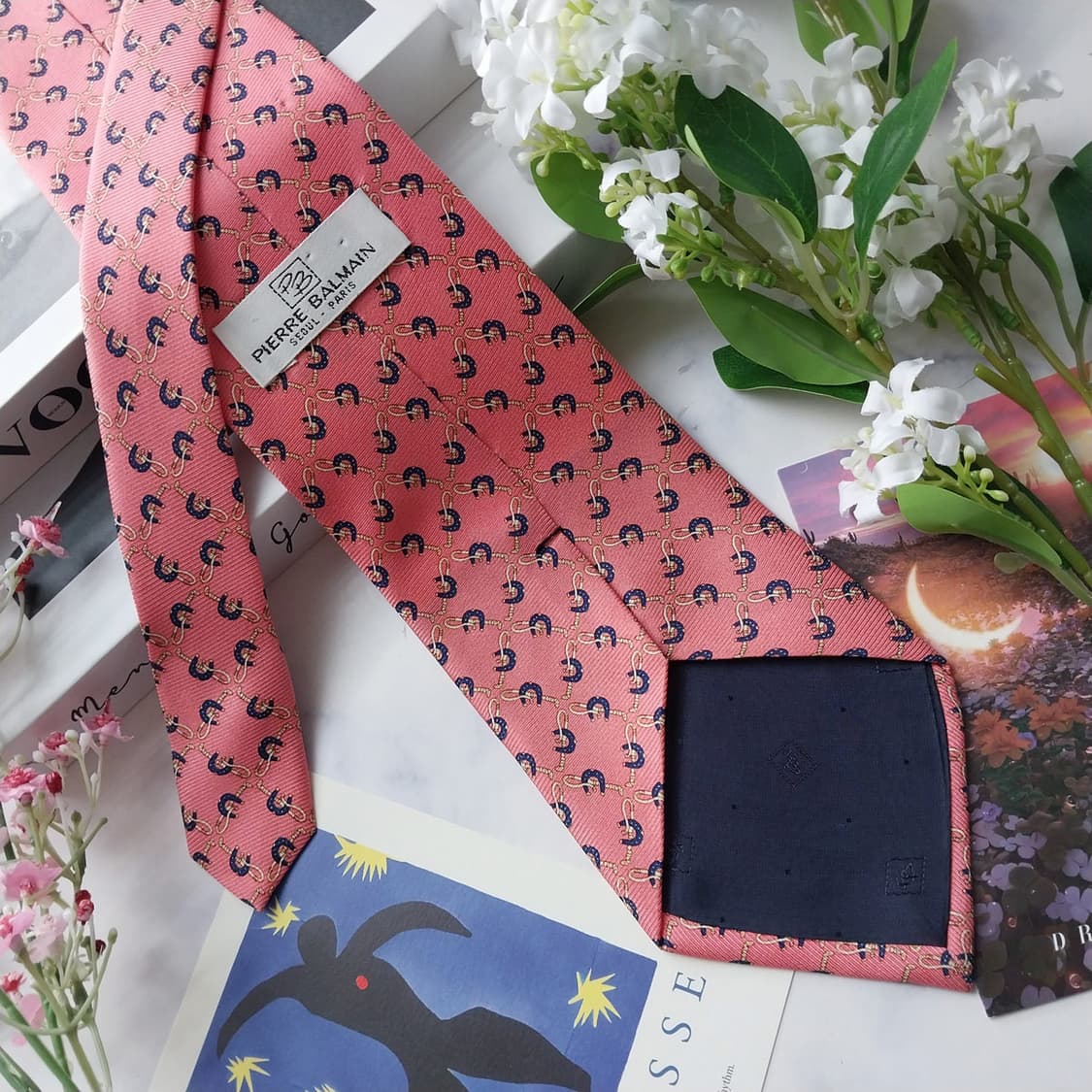 피에르 발망 실크 핑크 패턴 넥타이 10.1cm A등급 K2247 상품이미지5