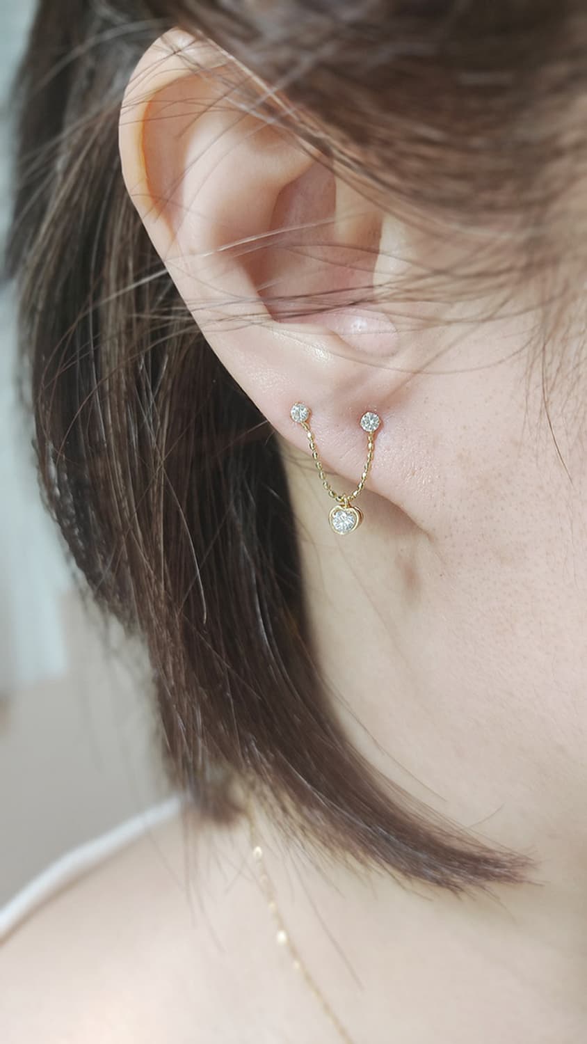 14K 금귀걸이 일괄, 한짝씩, 체인 연결 귀걸이, 피어싱 상품이미지5