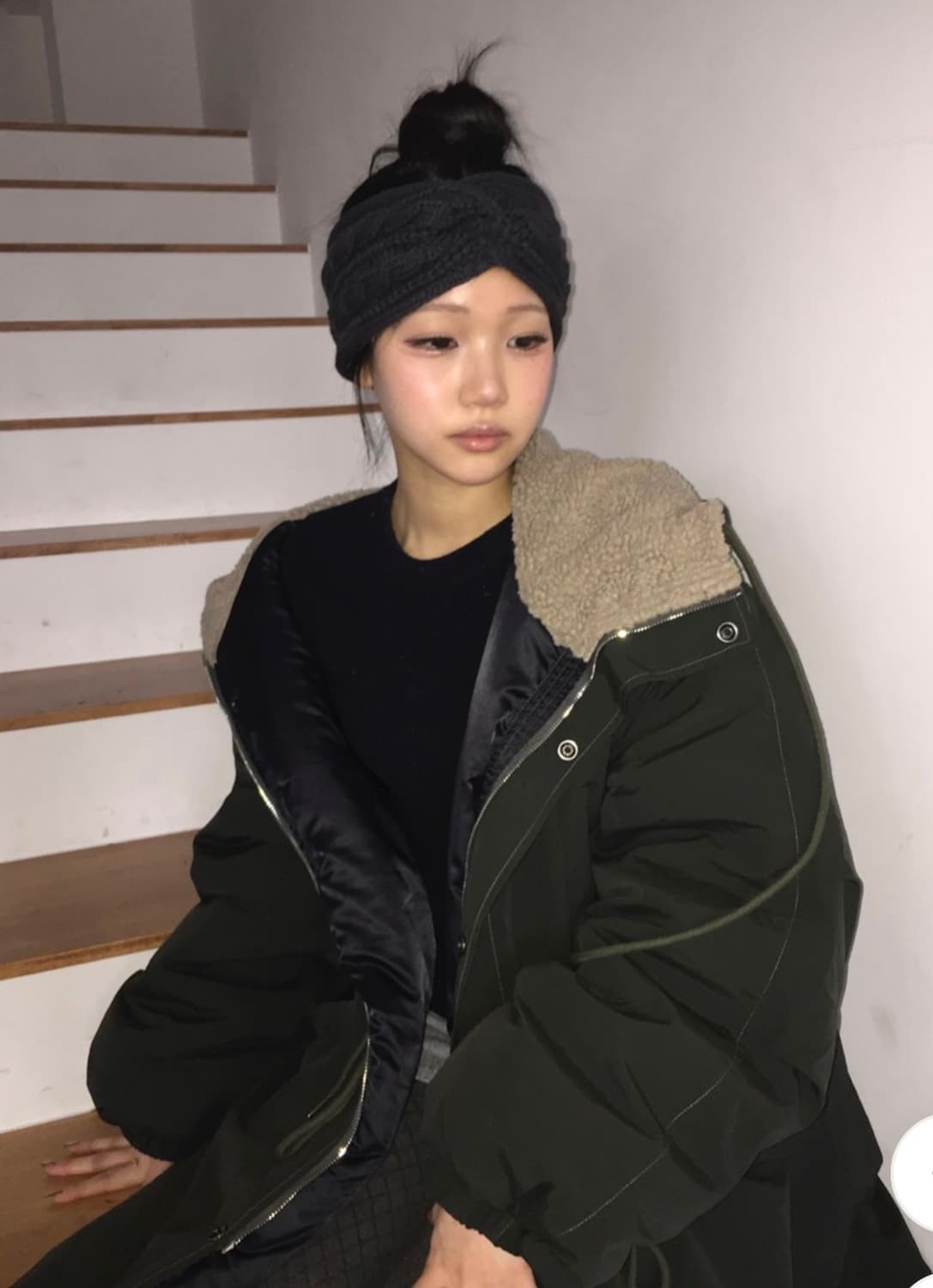 꽈배기 니트 헤어밴드 차콜 최윤지 모리걸 빈티지 반다나 기모 상품이미지1