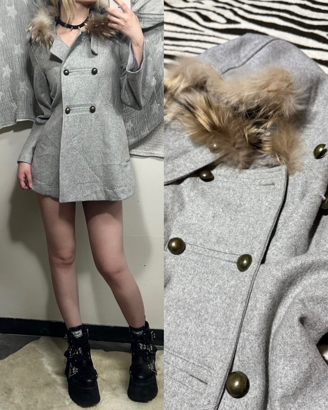 gal fur trimming double button coat 상품이미지1