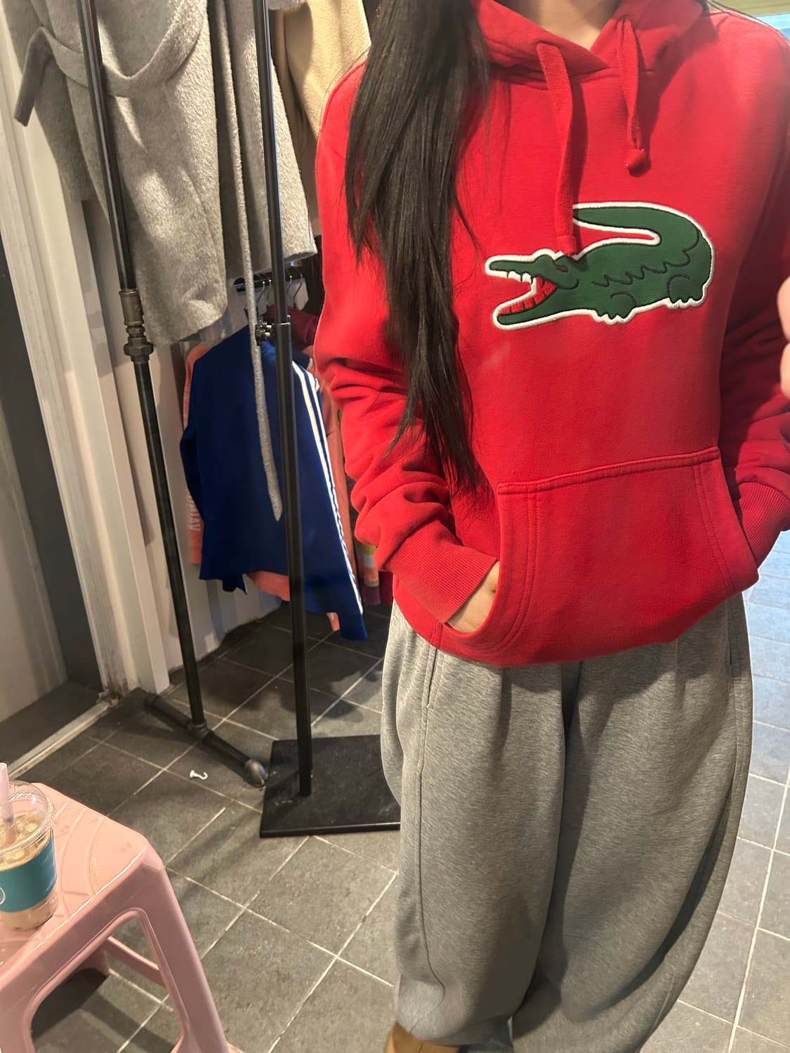 라코스테 레드 후드티 s-m 상품이미지2