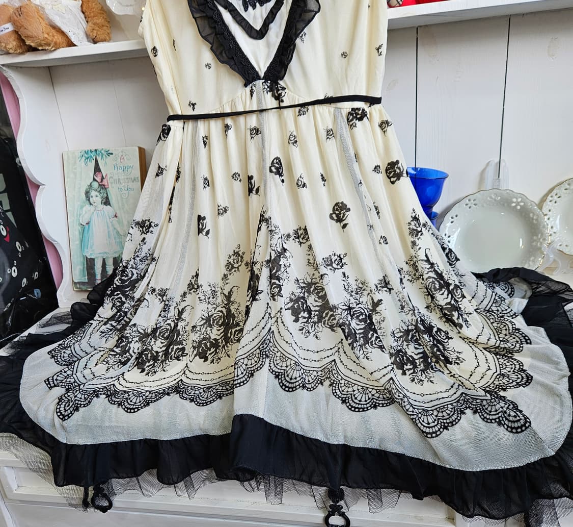 0327(axes femme) 블랙 로즈 튤 레이어드 원피스 상품이미지4