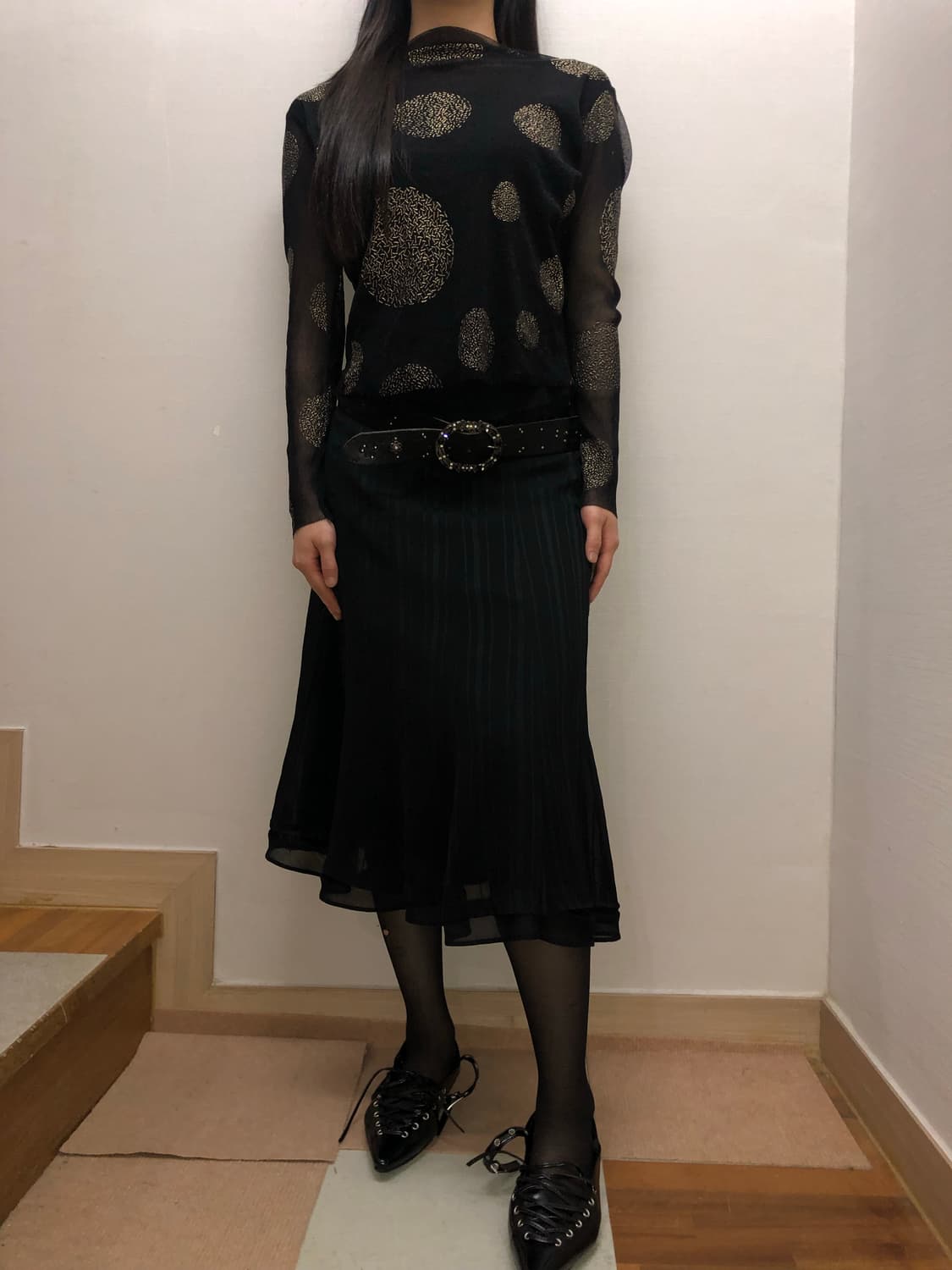 빈티지 블랙 스트라이프 스커트 상품이미지6