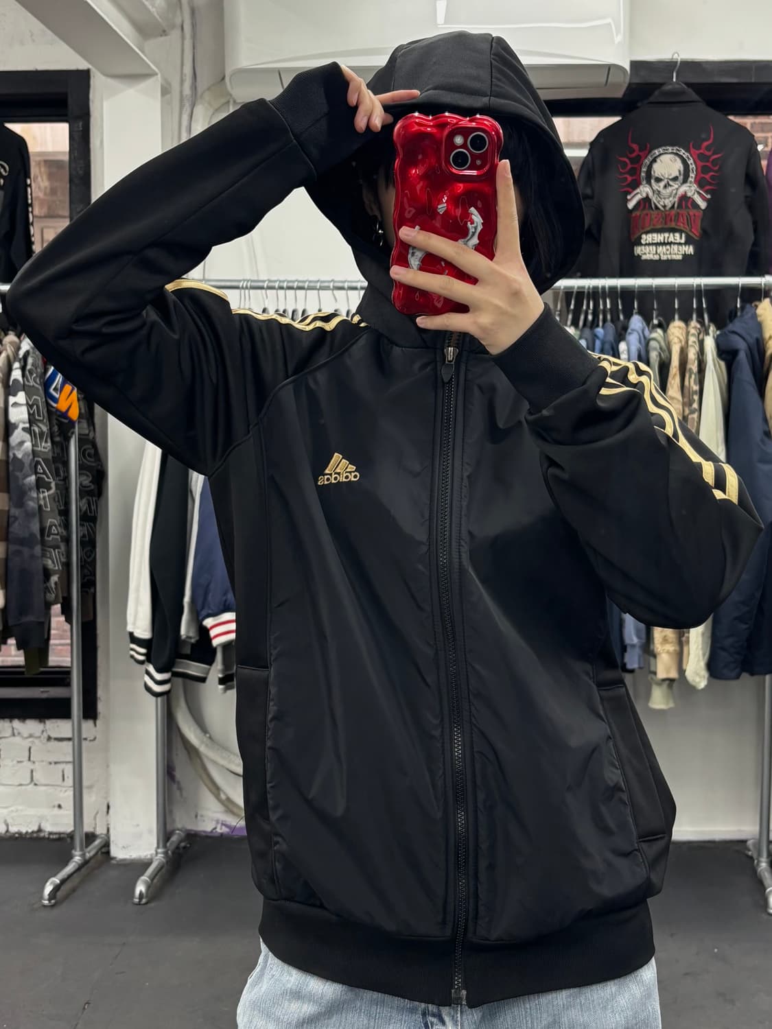 아디다스 블랙 골드 나일론 후드 집업 상품이미지3