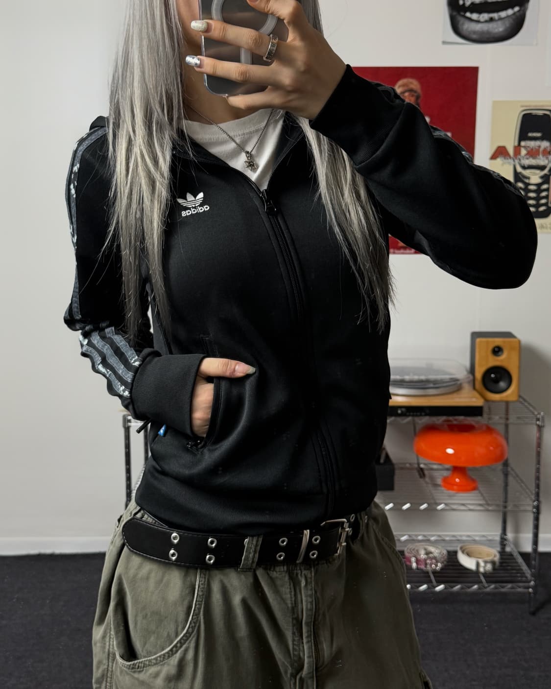 아디다스 00s 뱀피 삼선 블랙 후드 져지 상품이미지2