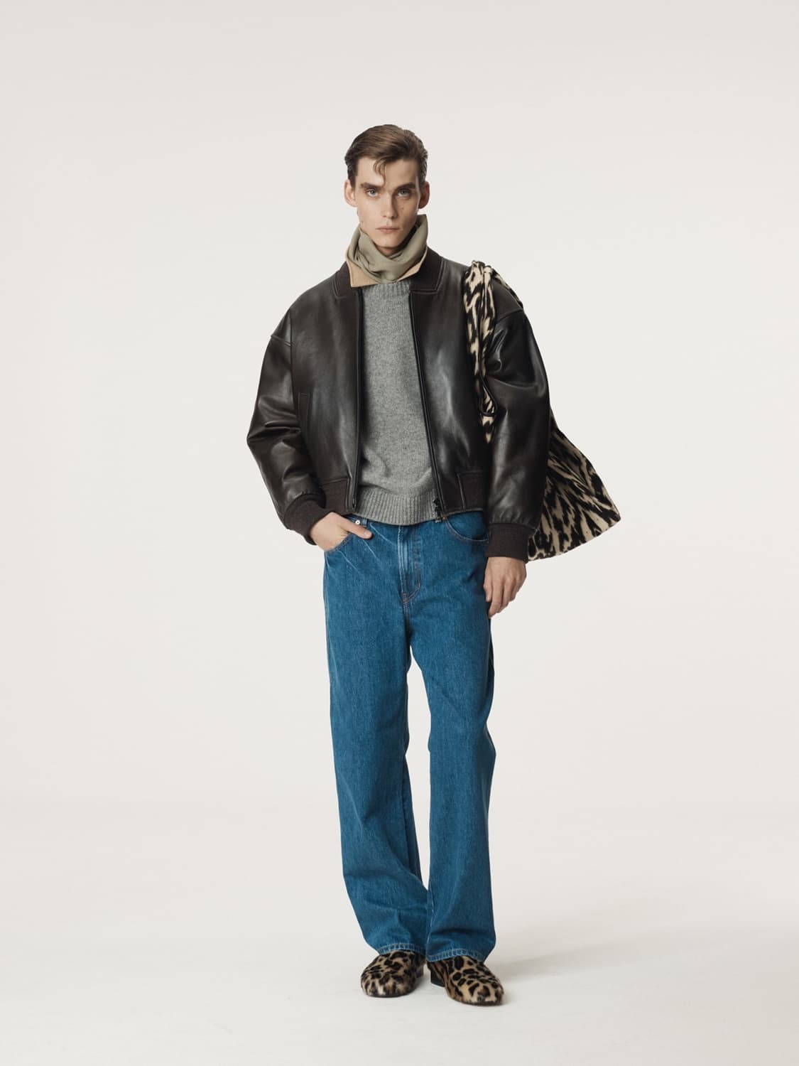 [L] 렉토 빈티지 이펙트 레더 가죽 봄버 블루종 자켓 상품이미지4