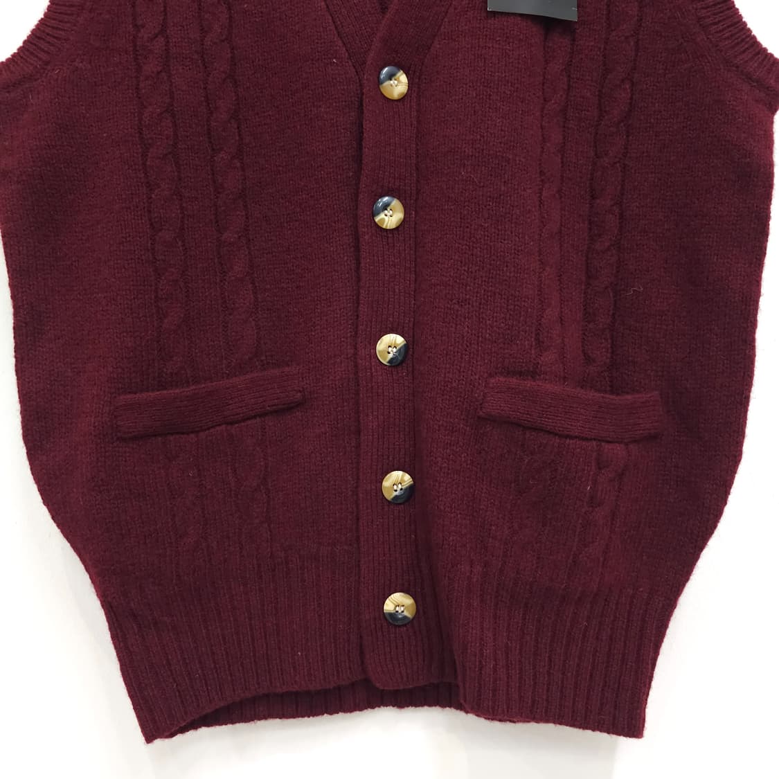 울 100% 버건디 꽈배기 니트 조끼 베스트 일본빈티지 상품이미지3