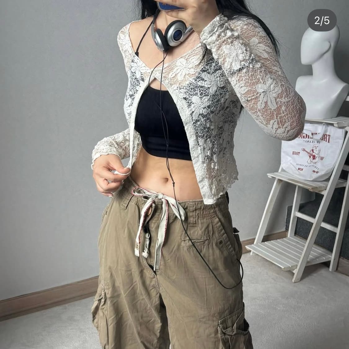 미라이클립 플라워 레이스 시스루 가디건 빈티지 상품이미지2