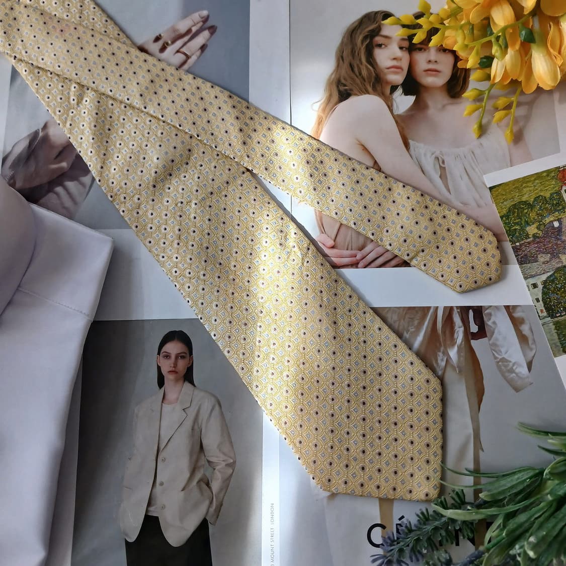 휴고보스 실크 옐로 지오메트릭 패턴 넥타이 8.6cm A등급 A18852 상품이미지3