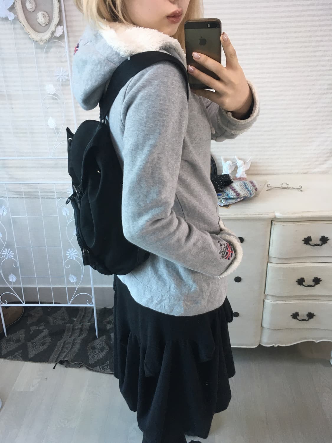 일본빈티지 유니온 그레이 양털 트리밍 후드집업 상품이미지4