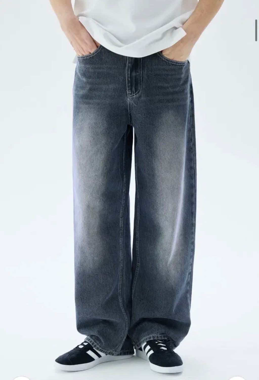 트릴리온 프론트 워싱 와이드 데님팬츠 상품이미지2