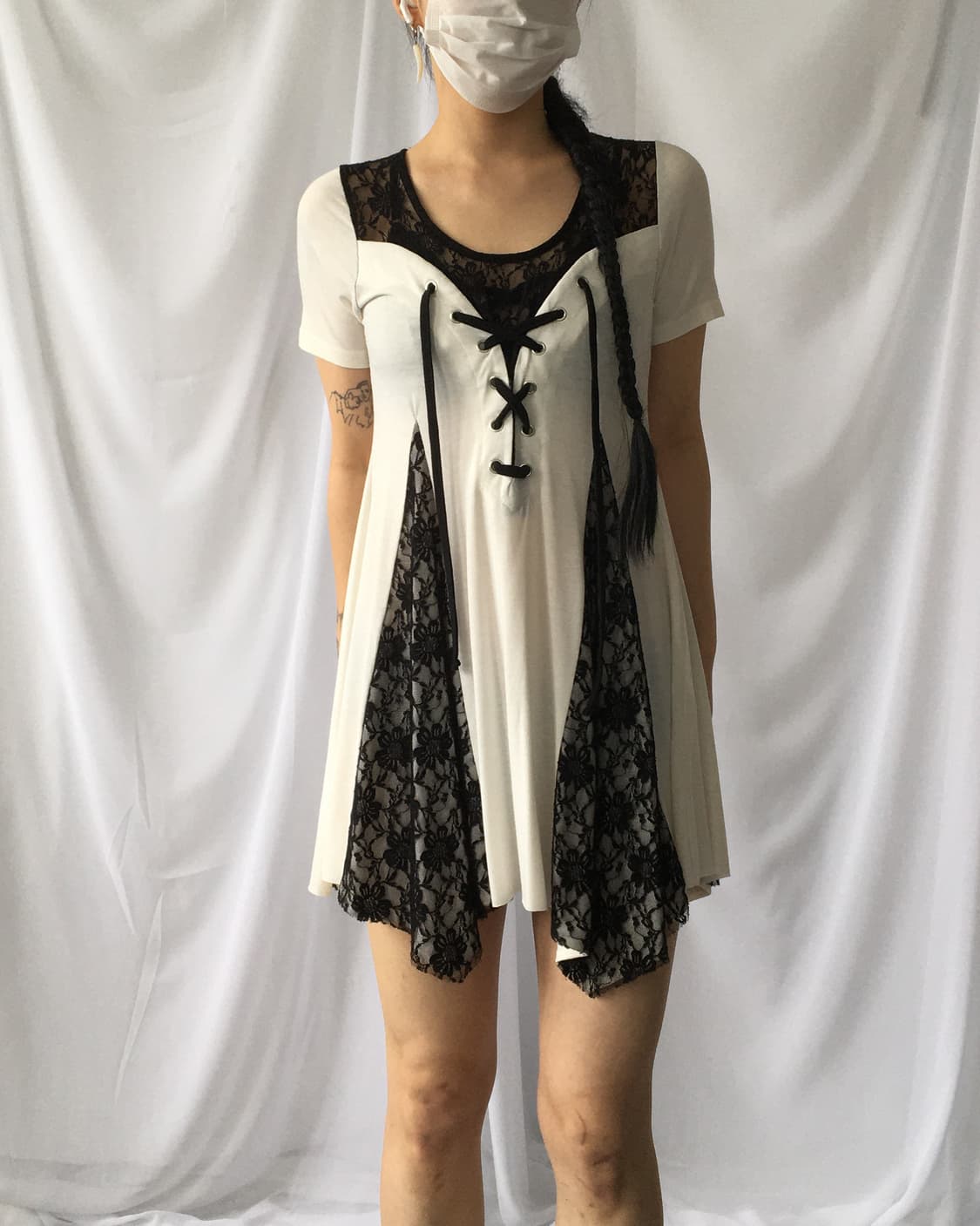 Lace up point lace trimming onepiece 상품이미지1