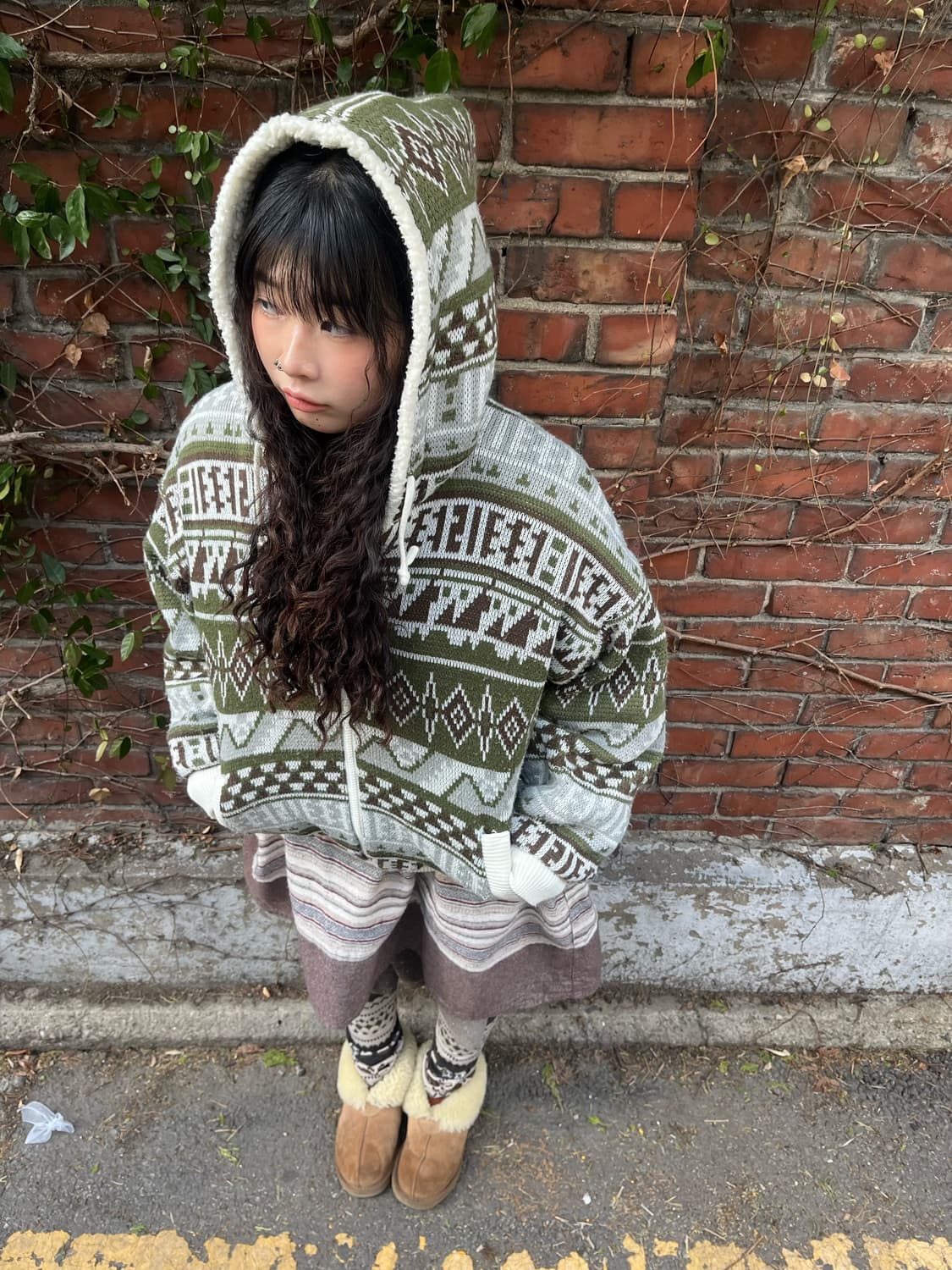 초코 나무 양털 후드 집업 아우터 상품이미지1