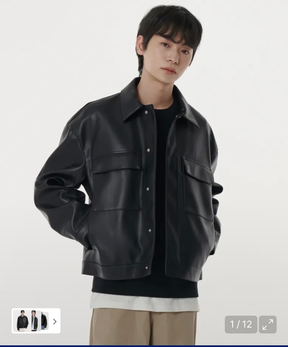 신세틱 레더 오버사이즈 미니멀 트러커 재킷 [블랙] 상품이미지1