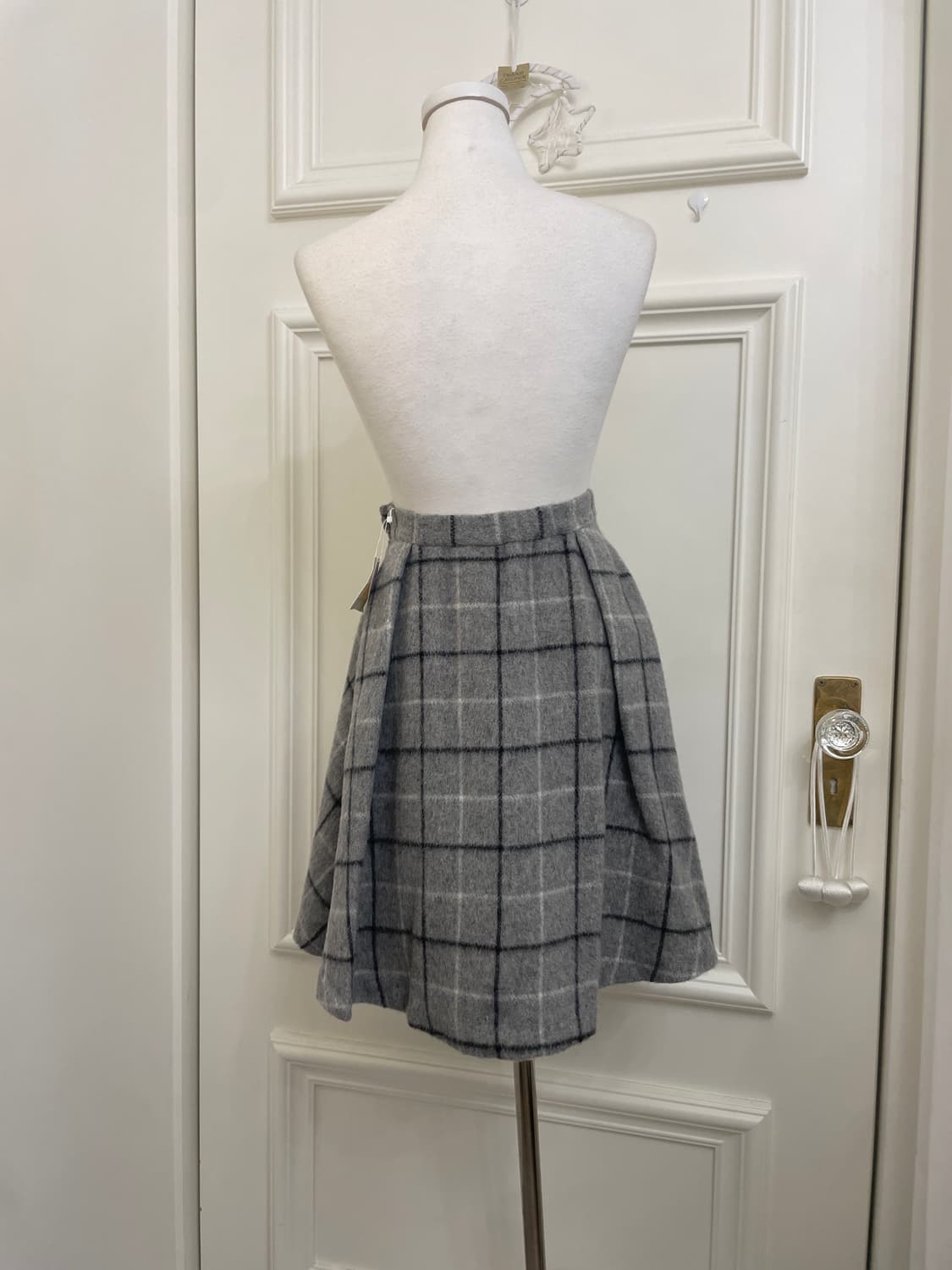 gray check pleats point midi skirt 상품이미지3