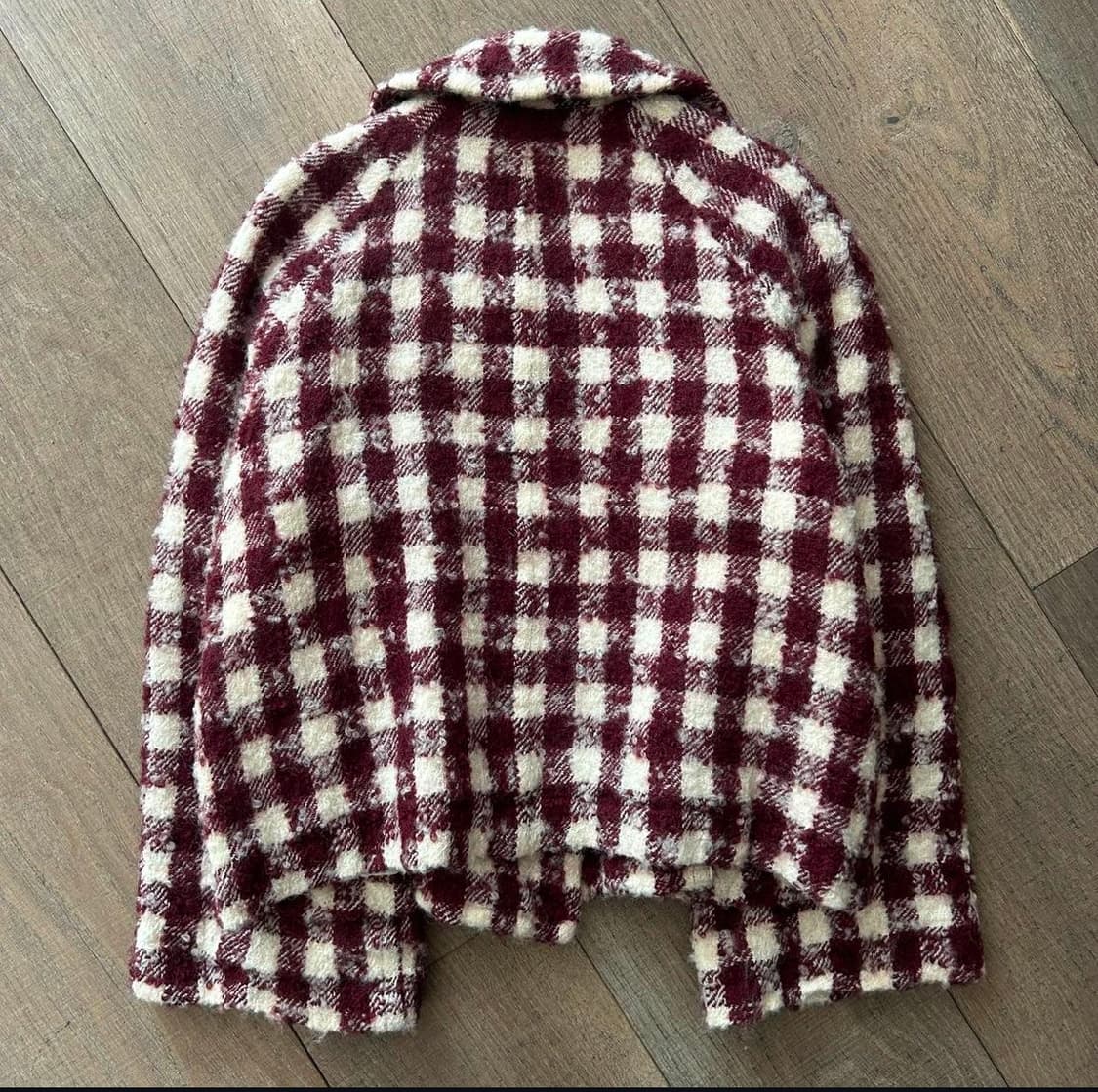 꼼데가르송 트리콧 깅엄체크 부클 더블 하프 코트 레드 상품이미지6