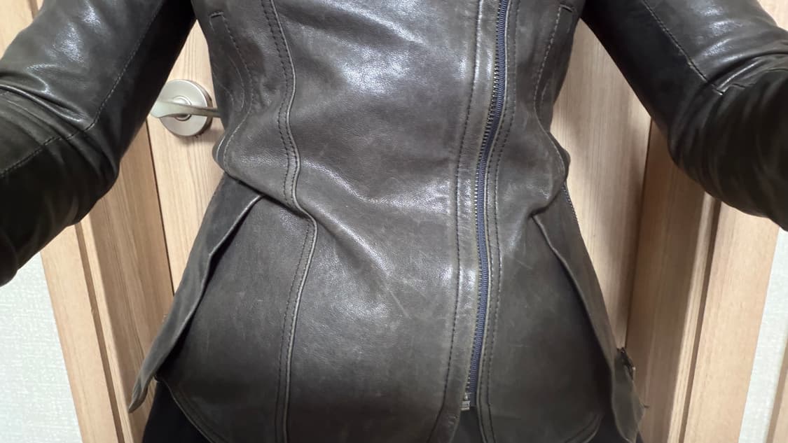빈티지 양가죽 리얼 레더 언발 지퍼 자켓 슬림핏 딱붙핏 상품이미지4
