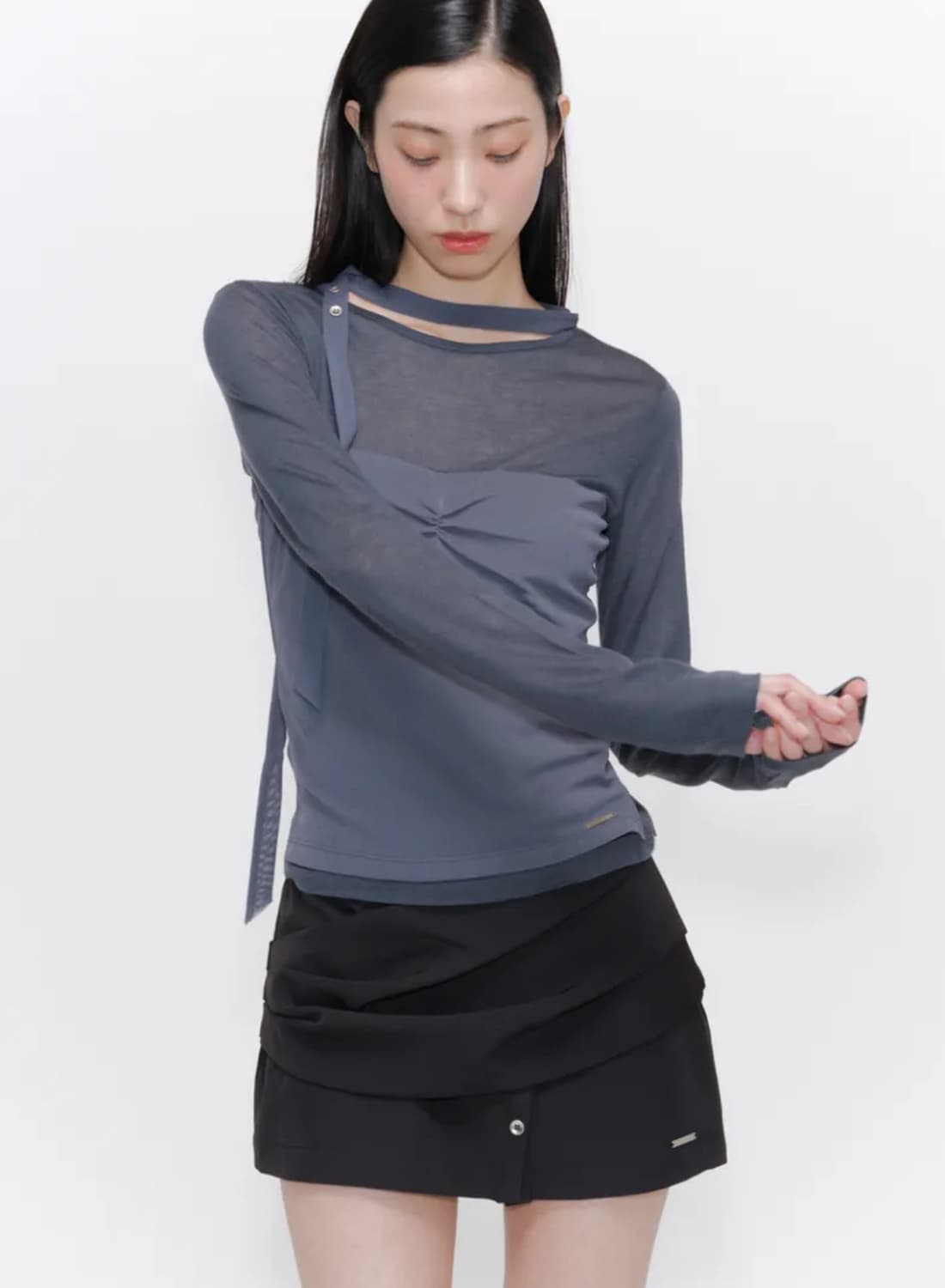 미세키서울 Draped shirt skirt pants SET BLACK 상품이미지4
