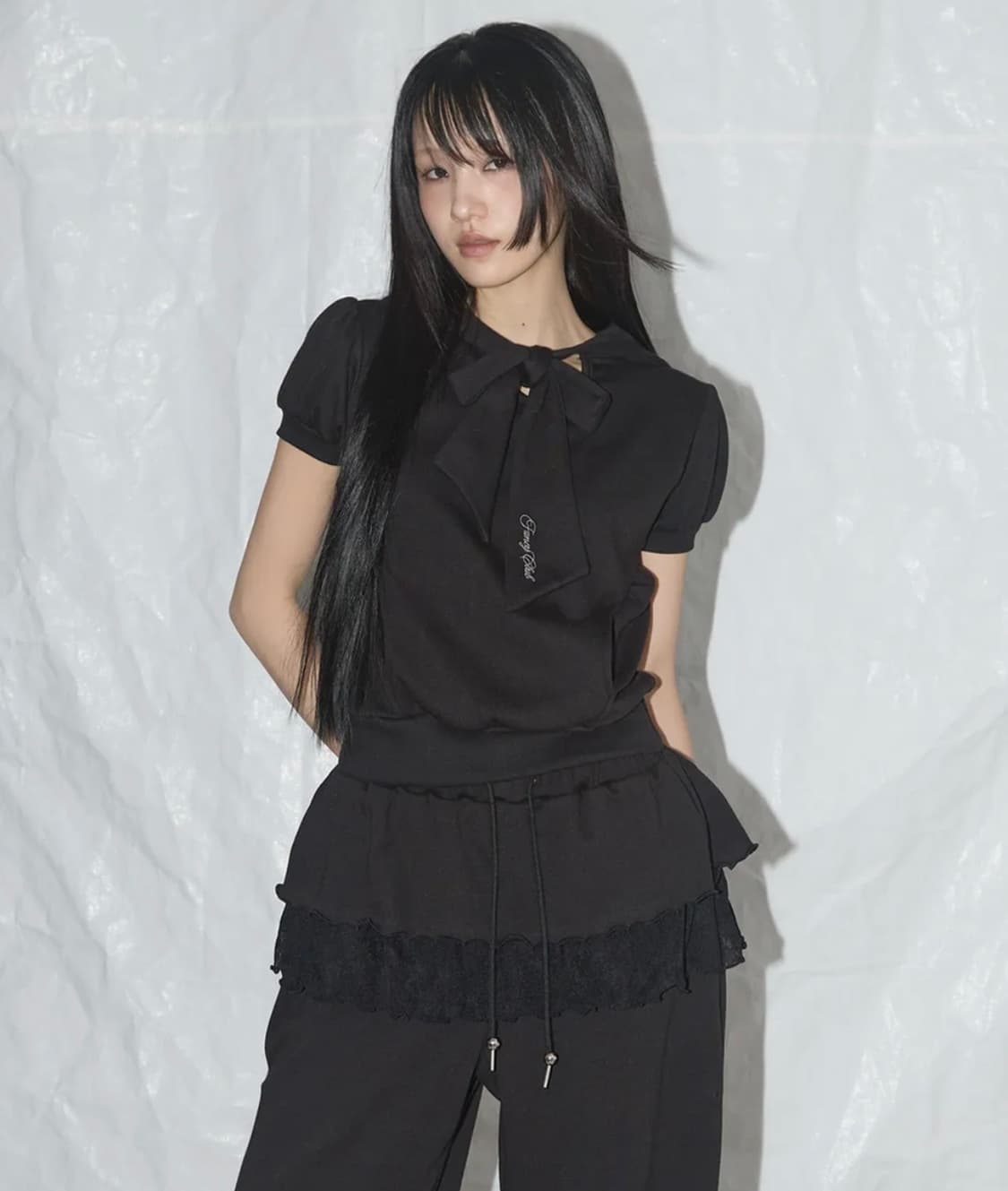 네스티 팬시클럽 퍼프 라운드 스카프 후디 반팔 블랙 상품이미지1