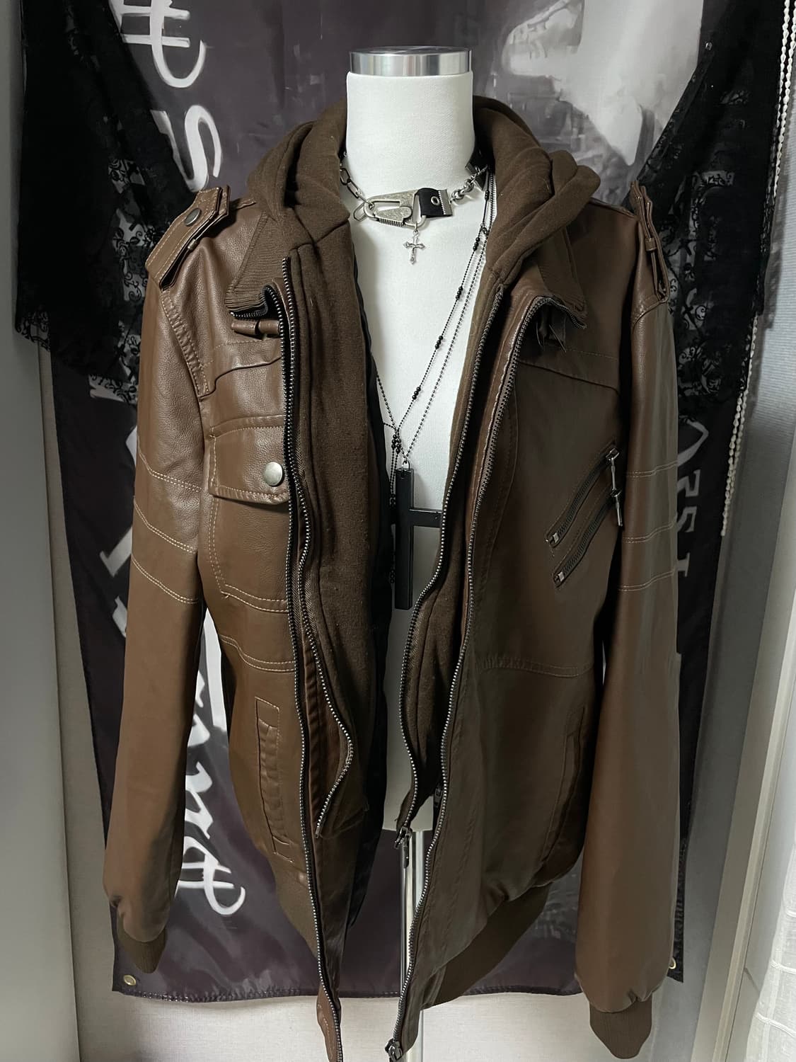 비건레더자켓 후드집업 레이어드 빈티지 봄버 유니섹스앤더슨벨에디슬리먼st 상품이미지1