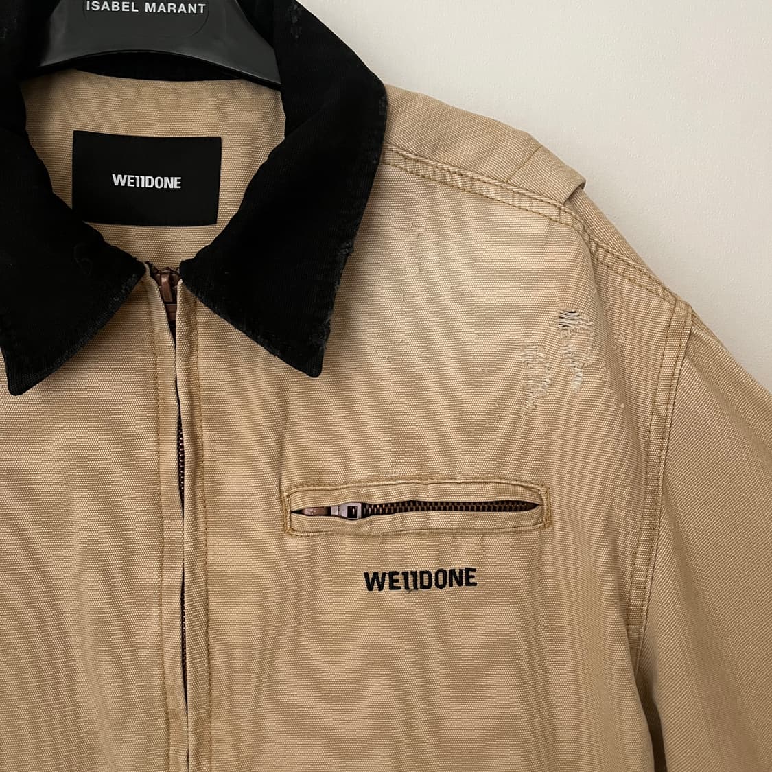 beige destroyed oxford jacket 상품이미지4