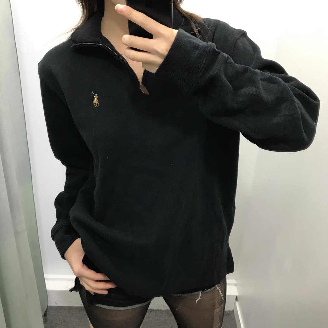 폴로 블랙 반집업 맨투맨니트 상품이미지1