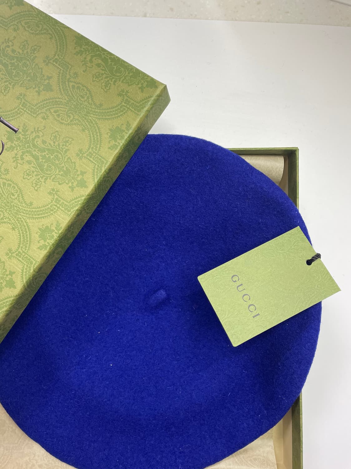 새상품 구찌 GG 로고 울 펠트 베레모 모자 블루 상품이미지7