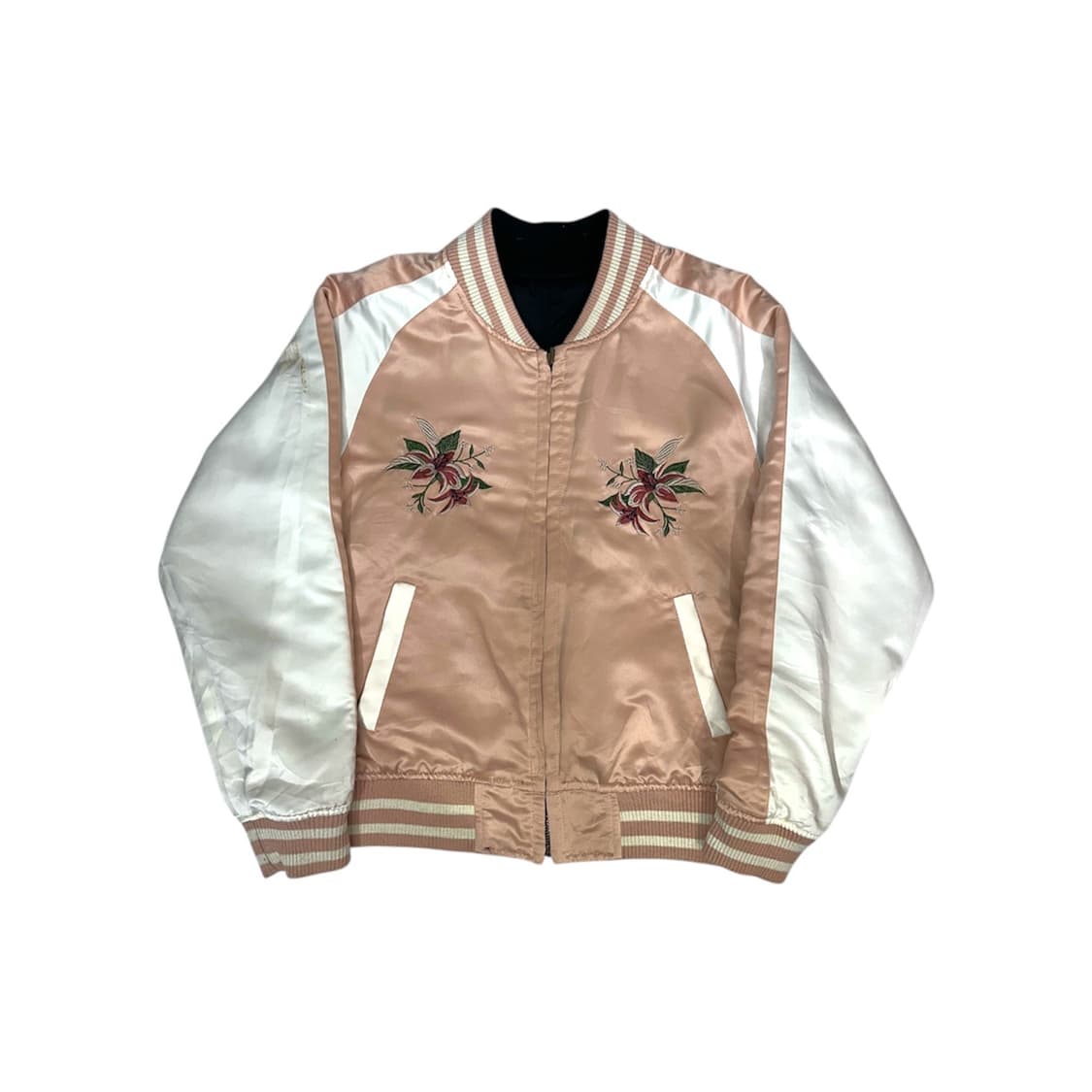 일본 빈티지 핑크 리버시블 꽃 자수 스카잔 자켓 상품이미지4