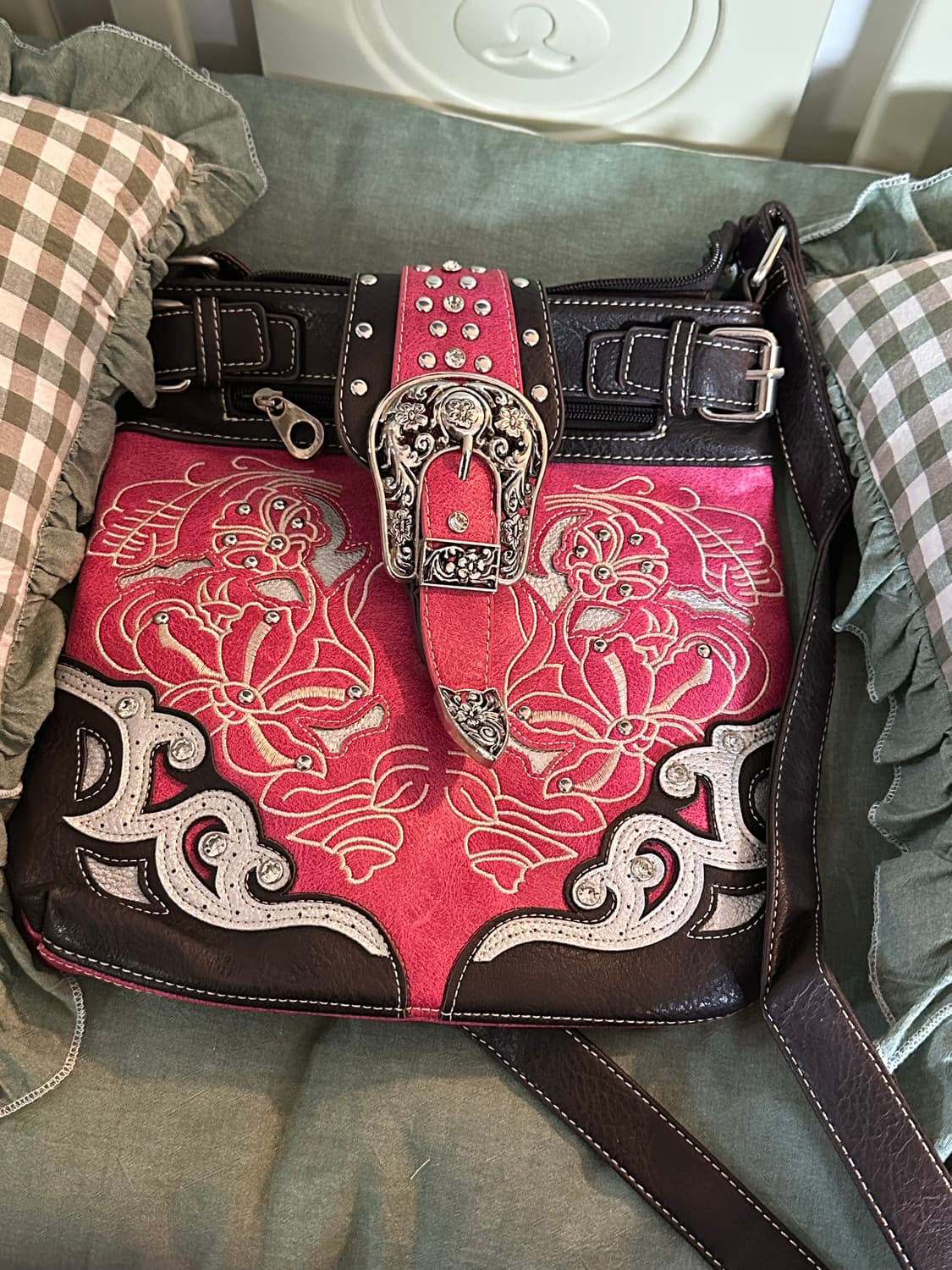 JP 핑크 레더 웨스턴 풍 크로스백 해외구매 모리걸 갸루 빈티지 상품이미지1