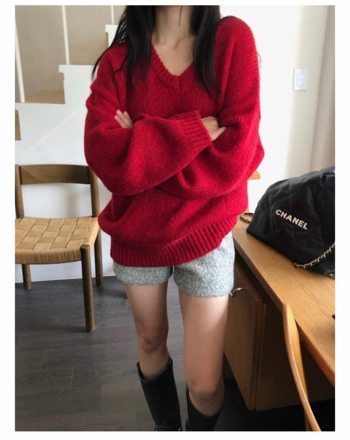 아키텍트 파운드108 브이넥 레드 니트 상품이미지2