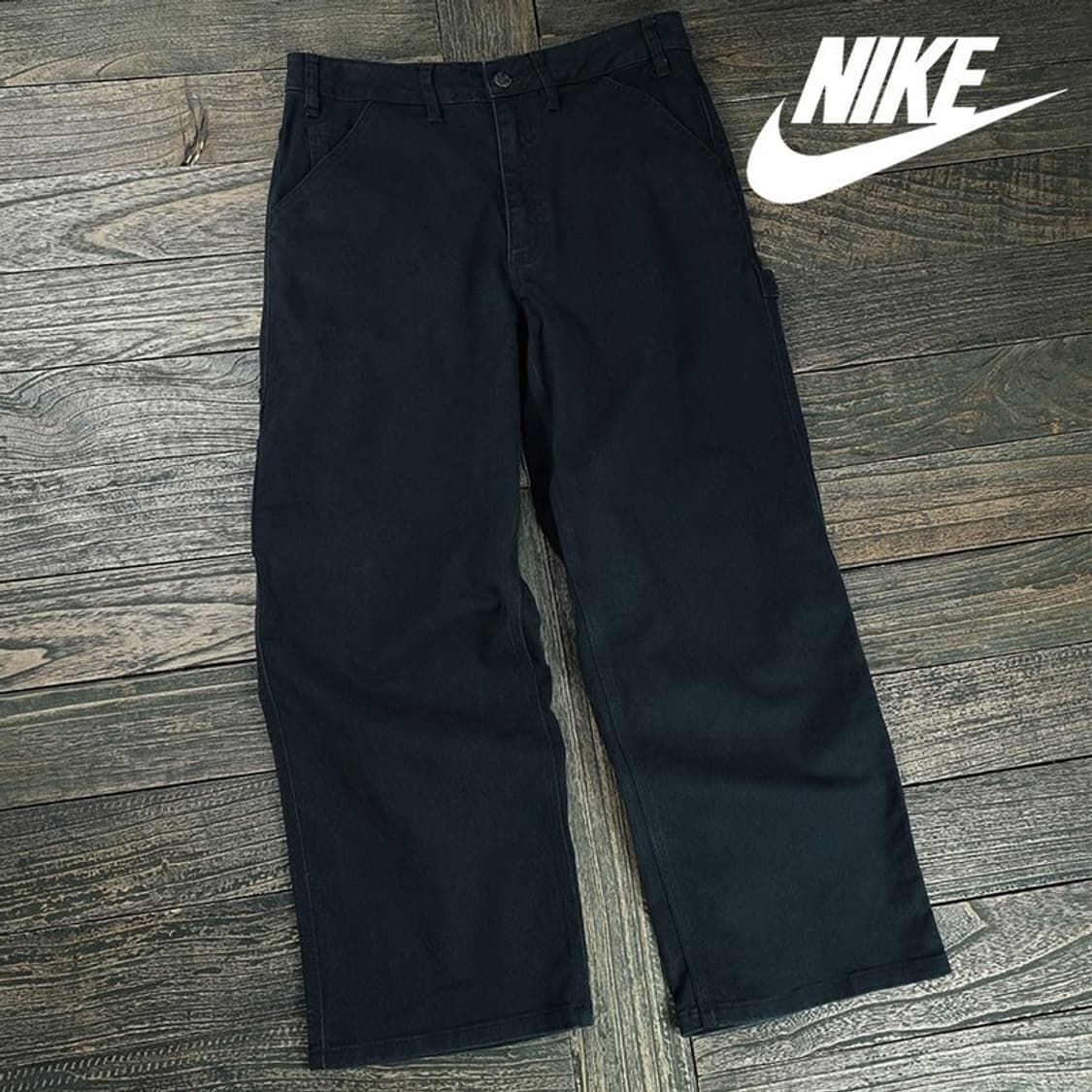 [나이키] 로고 자수 루즈핏 카펜터 팬츠 블랙 M19386 상품이미지1
