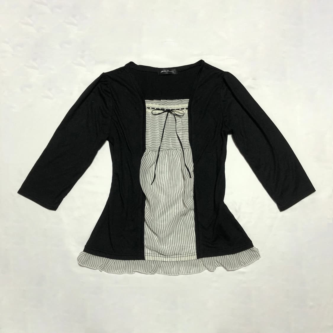 스트라이프 블라우스 탑 블랙 상품이미지1