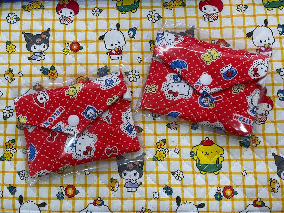 [ 핸드메이드 ] 헬로키티 레드 도트 원단 똑딱이 카드지갑 상품이미지1