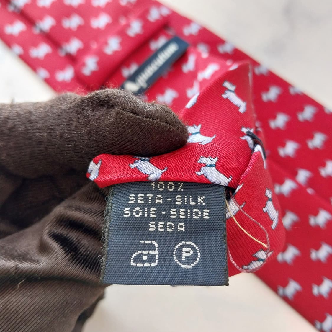 아쿠아스큐텀 실크 강아지 모티브 넥타이 9.1cm A+등급 K1976 상품이미지9