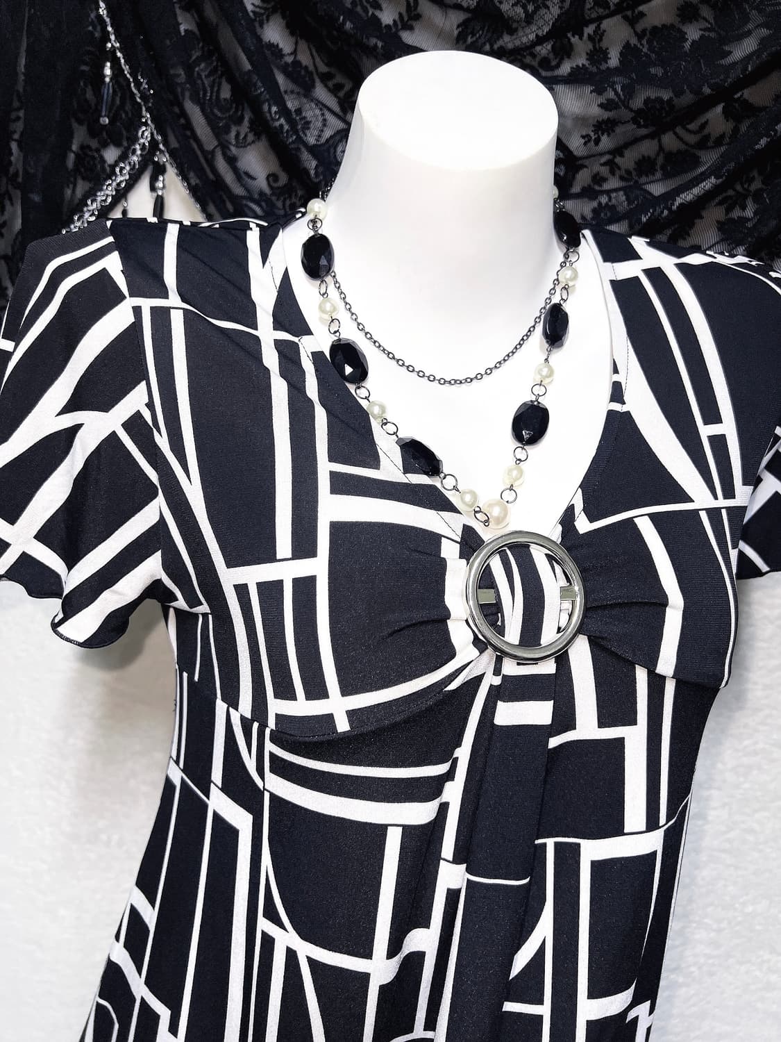 오네갸루 로맨틱 로걀 고스펑크 오링 패턴원피스 핀터 헤이세이 y2k 상품이미지6